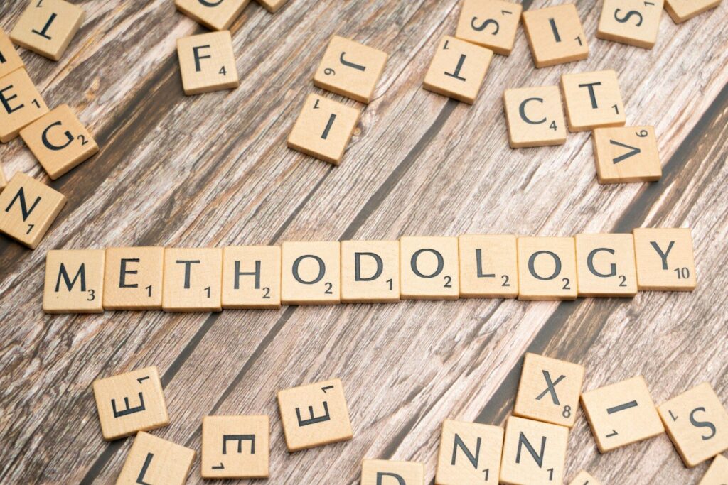 scrabble tiles spelling the word method on a wooden surface